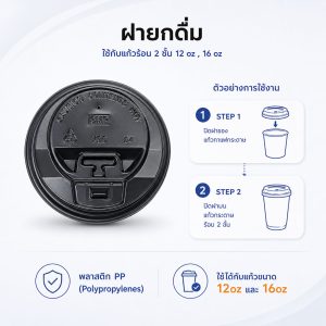 ฝายกดื่ม ใช้กับแก้วร้อน 2 ชั้น 12 oz , 16 oz