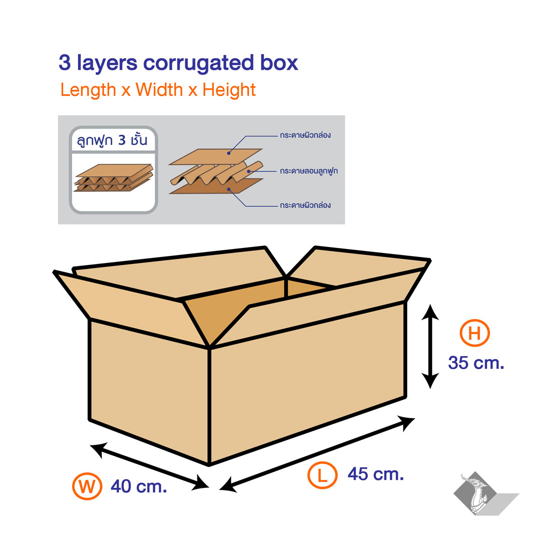 กล่องกระดาษลูกฟูก 3 ชั้น 45 x 40 x 35 ซม