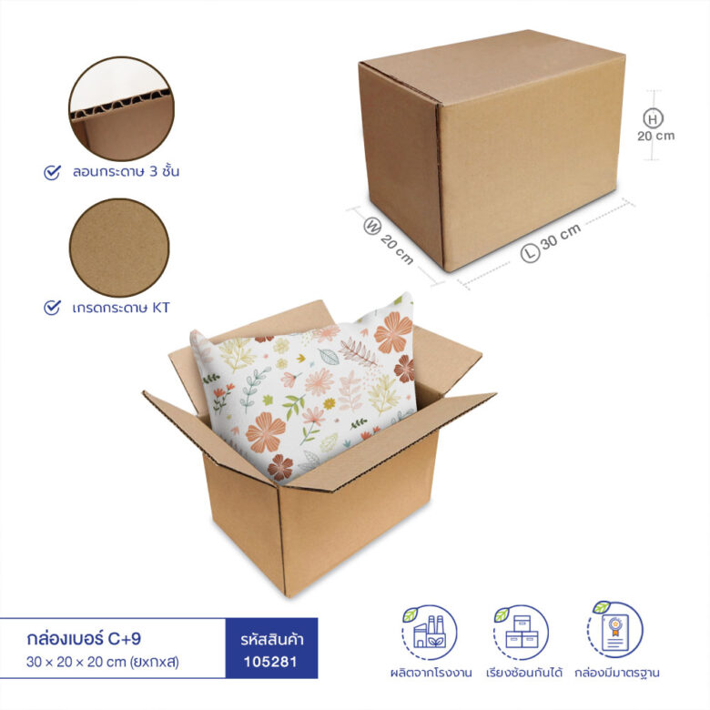 กล่องกระดาษลูกฟูก เบอร์ C+9 30x20x20 cm