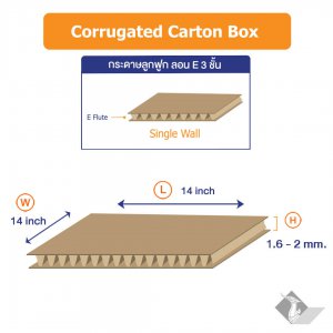 กระดาษลูกฟูก 3 ชั้น ลอน E ขนาด 14×14 นิ้ว
