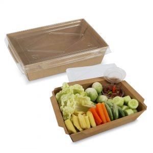 กล่องไฮบริด กล่องกระดาษคราฟท์ใส่อาหาร ฝาใส 70 oz / 2100 มล.(XXL)