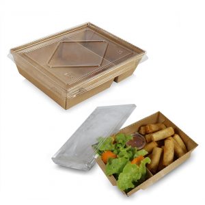 กล่องไฮบริด กล่องกระดาษคราฟท์ใส่อาหาร ฝาใส 2 ช่อง 70 oz / 2100 มล.