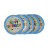 จานกระดาษสีฟ้า 7 นิ้ว ลายจุด Happy birthday