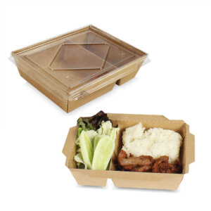 กล่องไฮบริด กล่องกระดาษคราฟท์ใส่อาหาร ฝาใส 2 ช่อง 25 oz. / 700 มล.