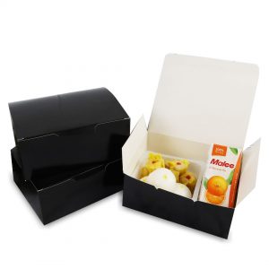 บรรจุภัณฑ์ใส่อาหาร กล่องกระดาษใส่ขนม snack box สีดำ