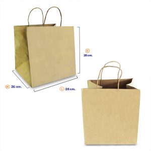 ถุงกระดาษคราฟท์ (Shopping bag) หูหิ้วเกลียว 28x26x28 cm (ยxกxส) ใส่กล่องเค้ก 2 ปอนต์