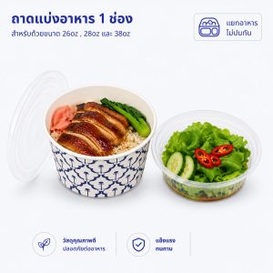 ถาดรองพลาสติกแบ่งอาหาร ใส่ได้ 1 ช่อง สำหรับถ้วย 26oz , 28oz และ 38oz