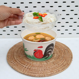 ถ้วยลายไก่ 28 ออนซ์ถาดรองพลาสติกแบ่งอาหาร 2 ชั้น ใส่ได้ 1 ช่อง
