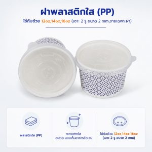ฝาพลาสติกเรียบ (PP) ใช้กับถ้วย 12oz ,14oz และ 16oz (เจาะ 2 รู ขนาด 2 mm)