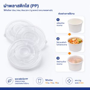 ฝาพลาสติกเรียบ (PP) ใช้กับถ้วย 12oz ,14oz และ 16oz (เจาะ 2 รู ขนาด 2 mm)
