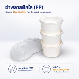 ฝาพลาสติกใส (PP) ใช้กับถ้วย 26oz , 28oz และ 38oz (เจาะ 2 รู ขนาด 2 mm.)