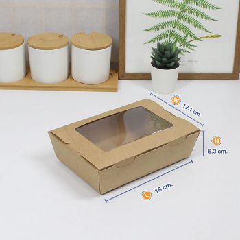 กล่องอาหาร มีหน้าต่าง สีน้ำตาล 1200 ml -Size M