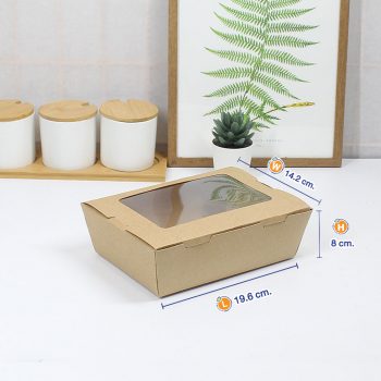 กล่องอาหาร มีหน้าต่าง สีน้ำตาล 1600 ml -Size L