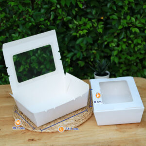 กล่องใส่ขนม กล่องอาหาร มีหน้าต่าง สีขาว 1600 ml (Size L)