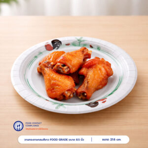 จานกระดาษกลม ลายไก่ Bio สีขาว 8.5 นิ้ว