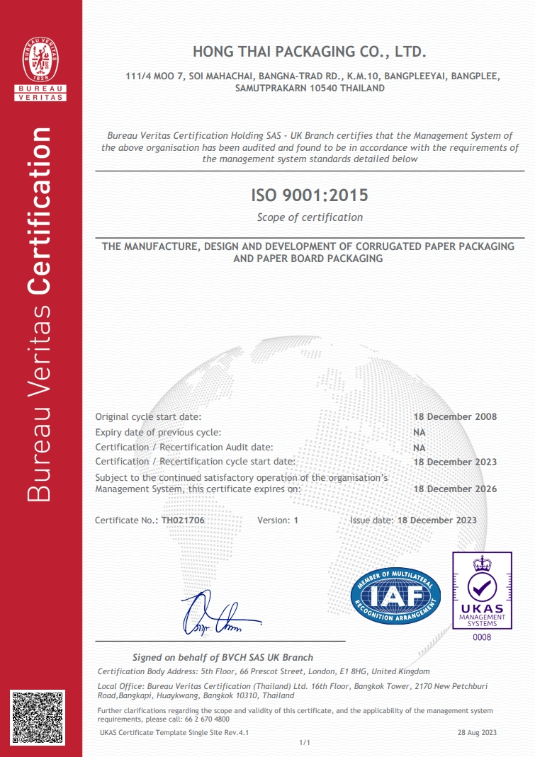 Hong thai packaging certification