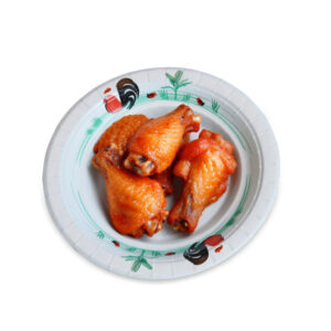 จานกระดาษกลม ลายไก่ Bio สีขาว 8.5 นิ้ว