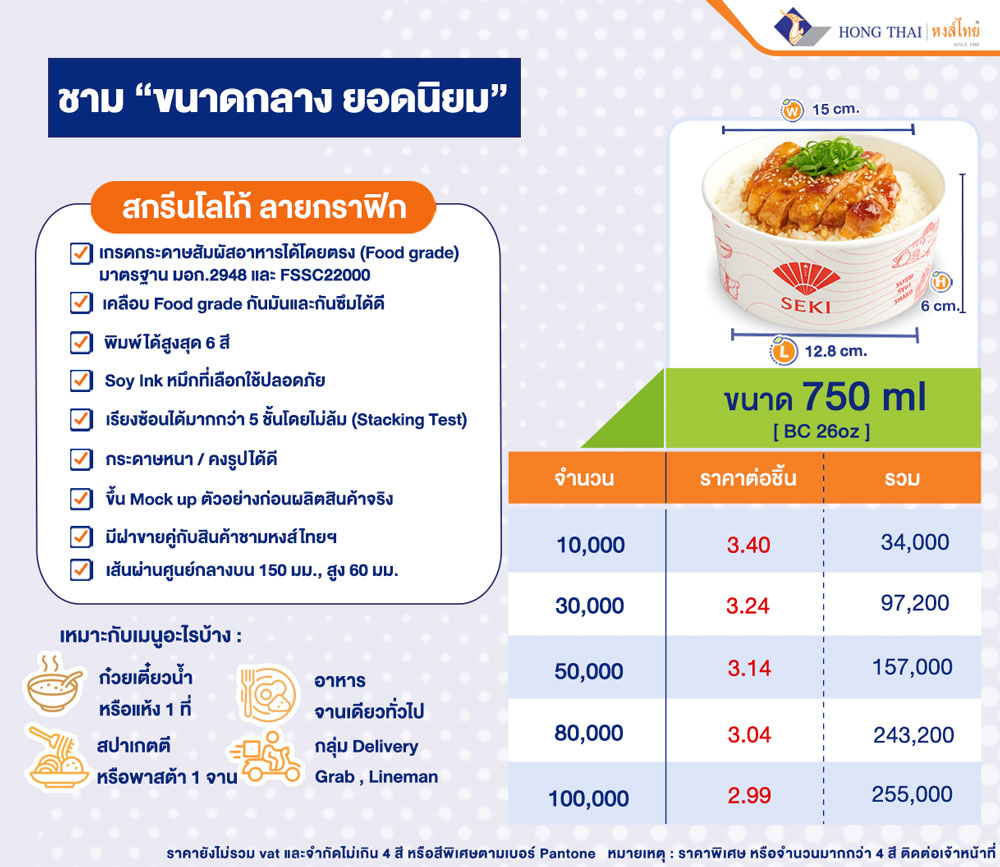 รับผลิตชามกระดาษพิมพ์แบรนต์-โลโก้-26oz-ราคาสั่งผลิต