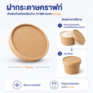 ฝากระดาษคราฟท์ สำหรับถ้วยไอศครีมปาก 72 MM สำหรับ ถ้วย 3oz-4oz.